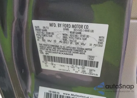 2012 Ford Escape Xlt from USA, damaged, VIN 1FMCU0D74CKA84305